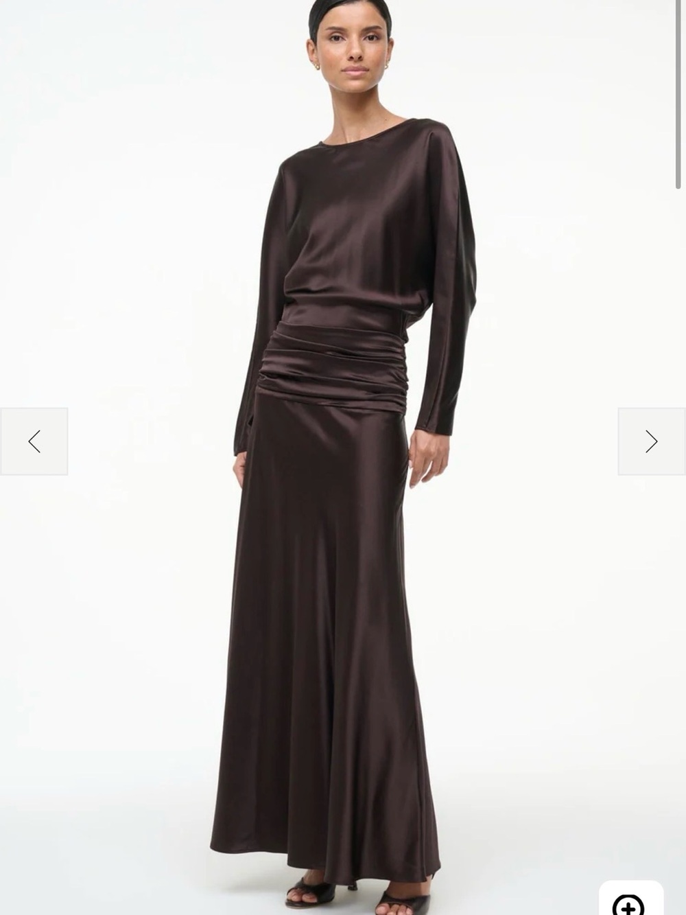 STAUD Chocolate Satin Long Sleeve Maxi Dress